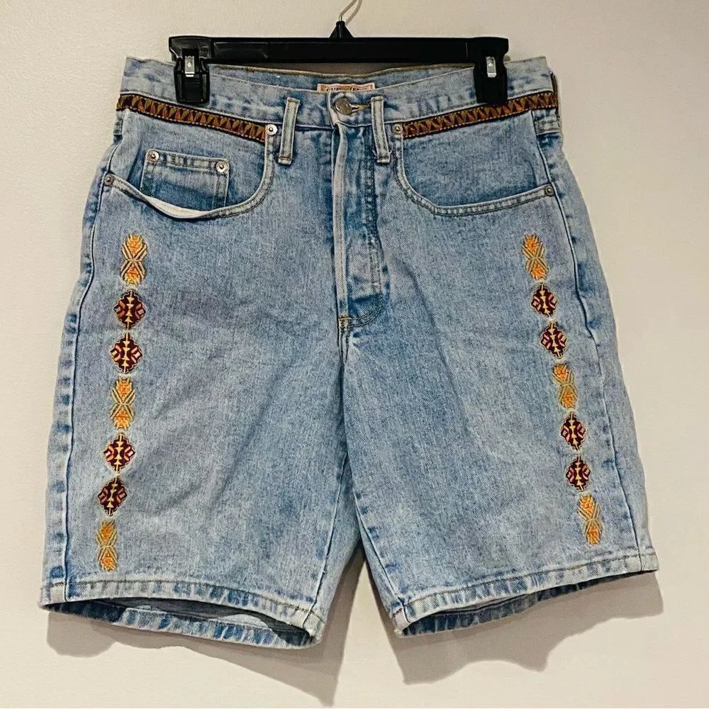Vintage Guess Embroidered Denim Jean Button Fly Shorts Size 2